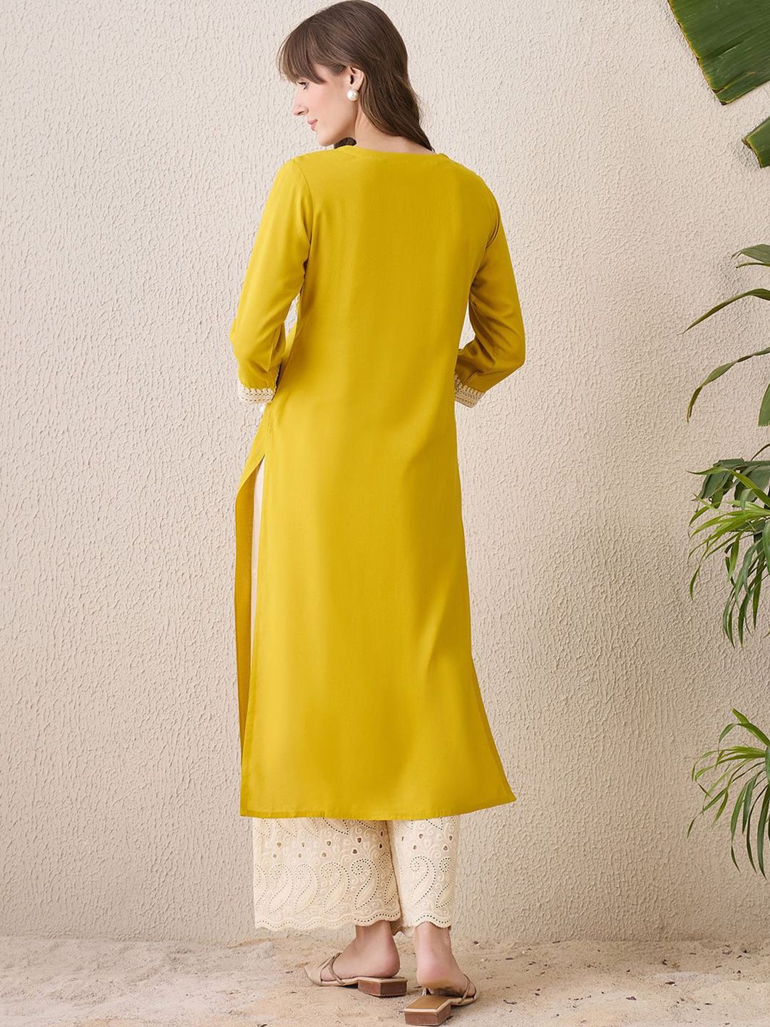 Indo Era Floral Embroidered Thread Work Cotton Straight Kurta