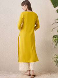 Indo Era Floral Embroidered Thread Work Cotton Straight Kurta