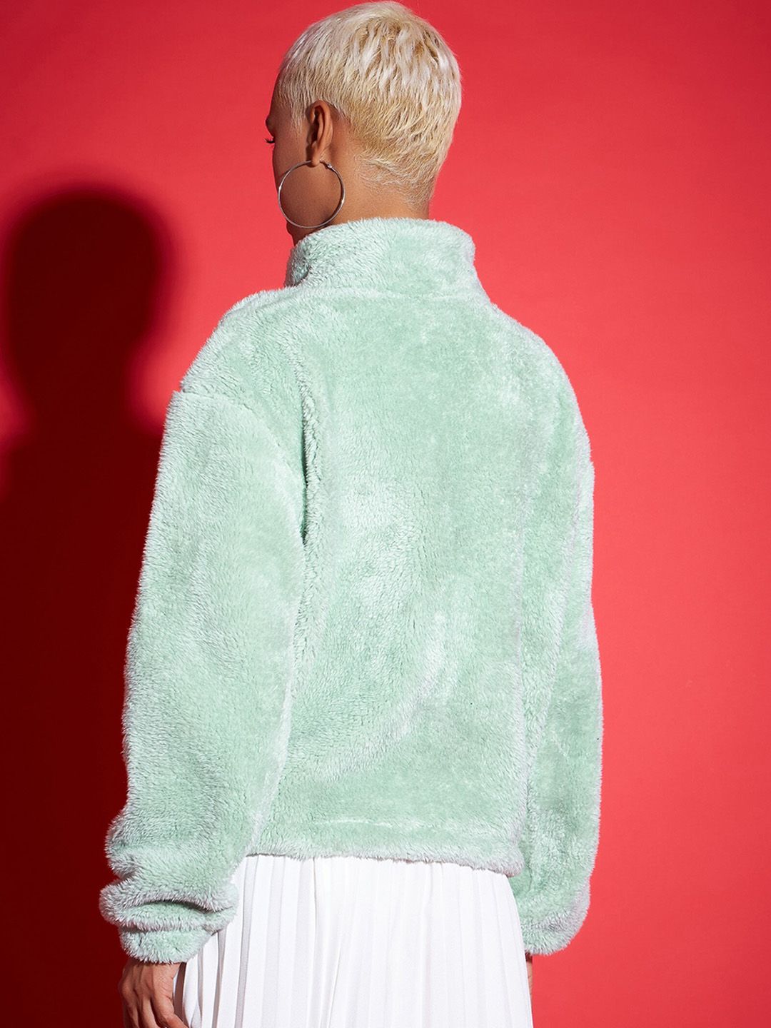 SASSAFRAS Stand Collar Faux Fur Trim Open Front Jacket