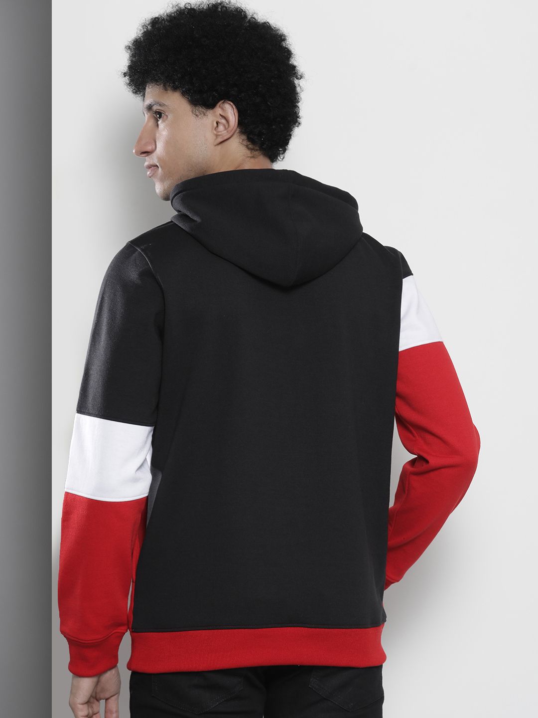 The Indian Garage Co Men Black & Red Striped Hooded Sweatshirt