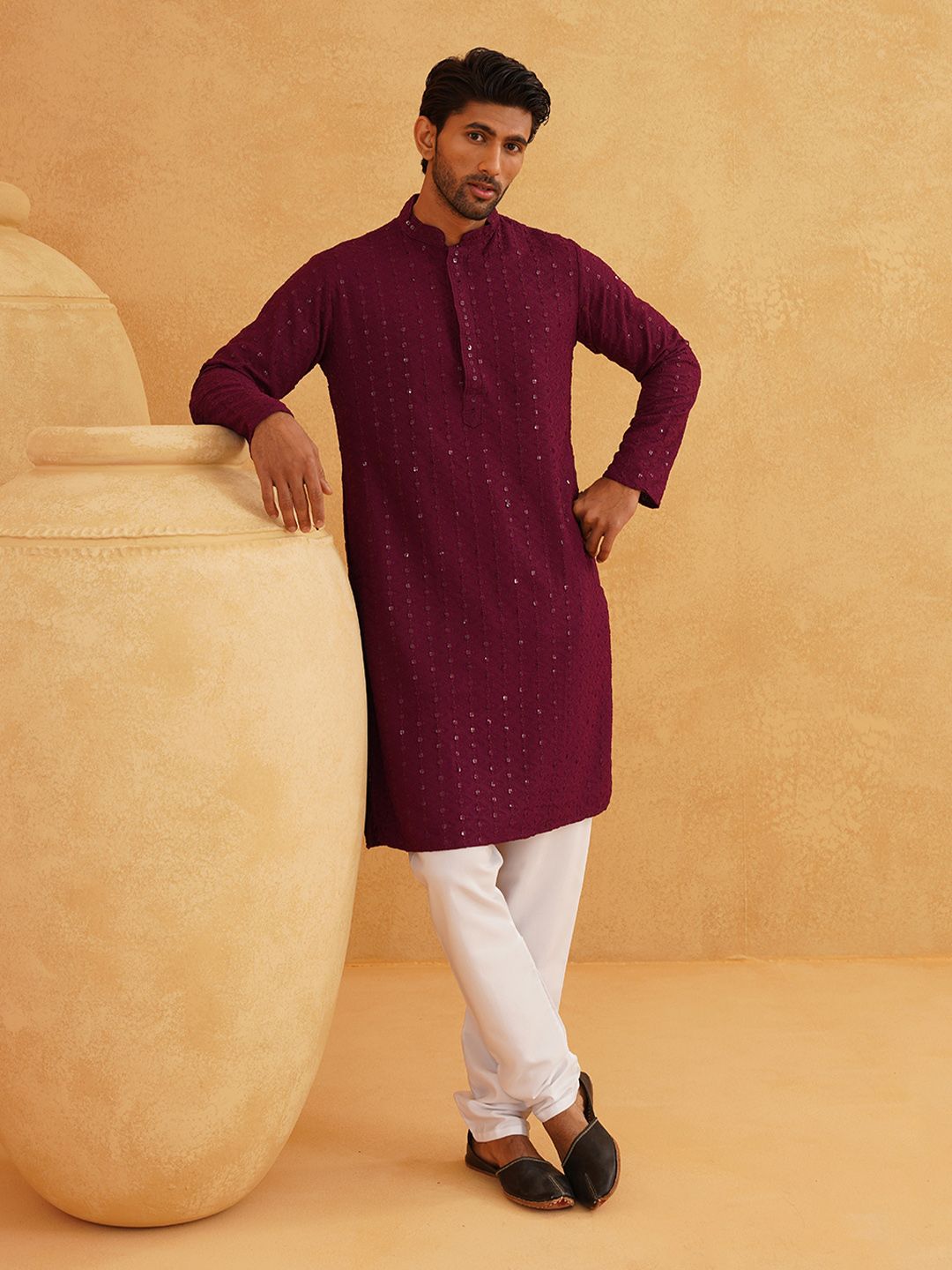 SOJANYA Embroidered Sequined Pure Cotton Kurta With Pyjama