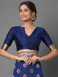 Saree mall Navy Blue & Gold-Toned Ethnic Motifs Zari Silk Blend Banarasi Sarees
