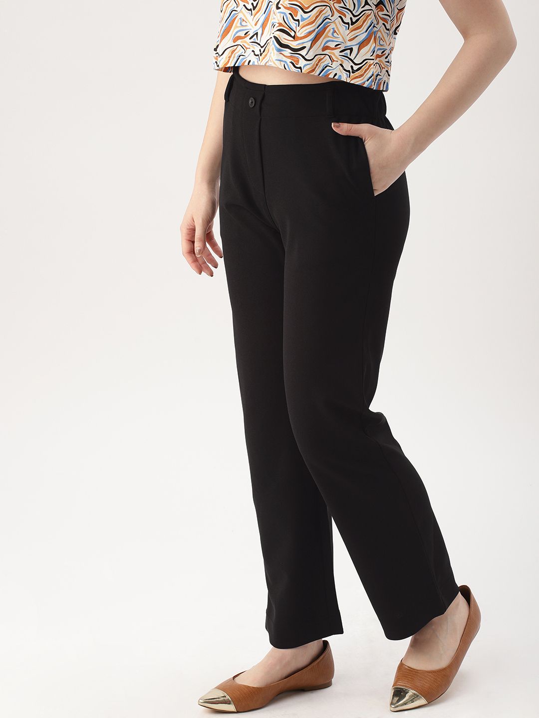DressBerry Women Black Regular Mid-Rise Trousers
