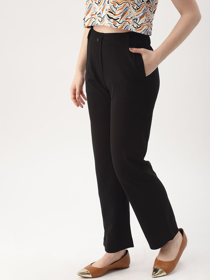 DressBerry Women Black Regular Mid-Rise Trousers