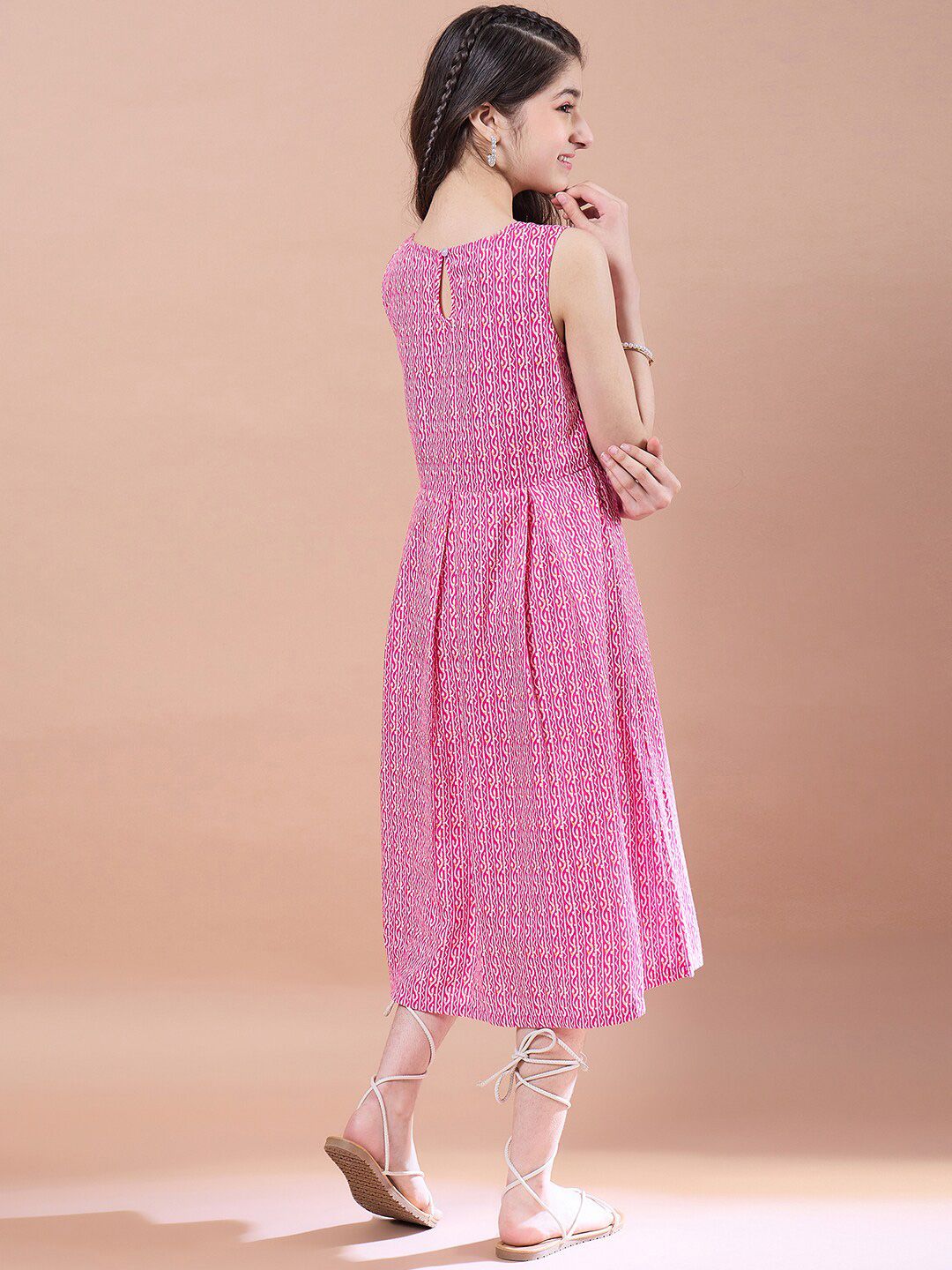 pspeaches Girls Ethnic Motifs Print A-Line Cotton Midi Dress