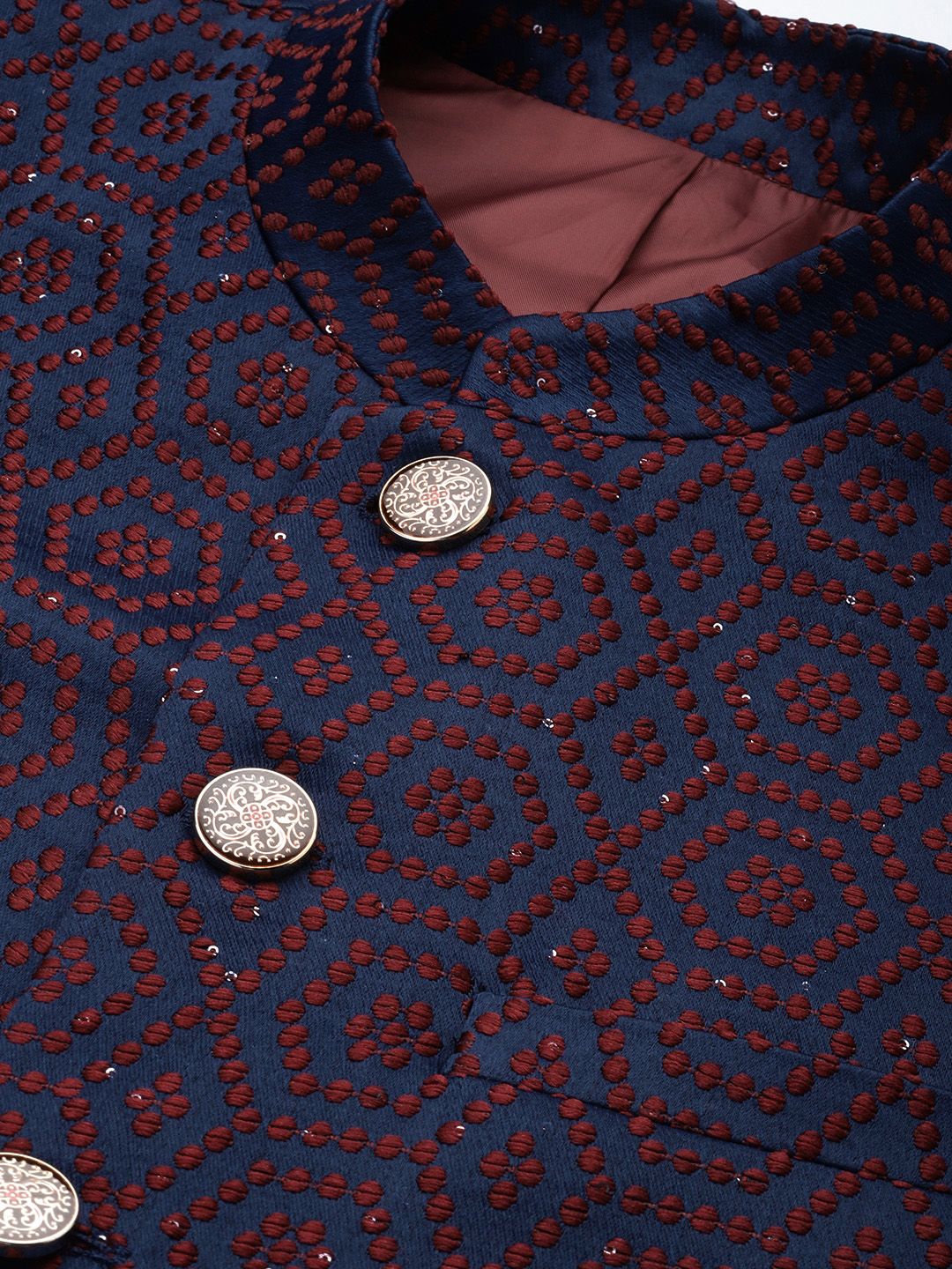 House of Pataudi Geometric Self Design Jashn Ethnic Mandarin Collar Blazer