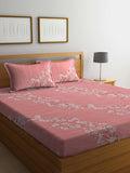 KLOTTHE Pink Floral Pure Cotton 400 TC King Bedsheet with 2 Pillow Covers-250X225 cm