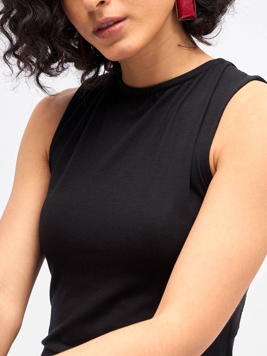 SASSAFRAS Black Asymmetric A-Line Midi Dress