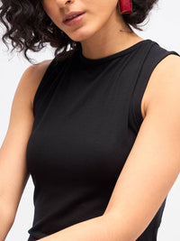 SASSAFRAS Black Asymmetric A-Line Midi Dress