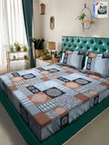 KLOTTHE Motif Etnik Biru Kapas 300 TC Cadar King dengan 2 Sarung Bantal-98 x 89 inci