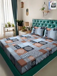 KLOTTHE Motif Etnik Biru Kapas 300 TC Cadar King dengan 2 Sarung Bantal-98 x 89 inci