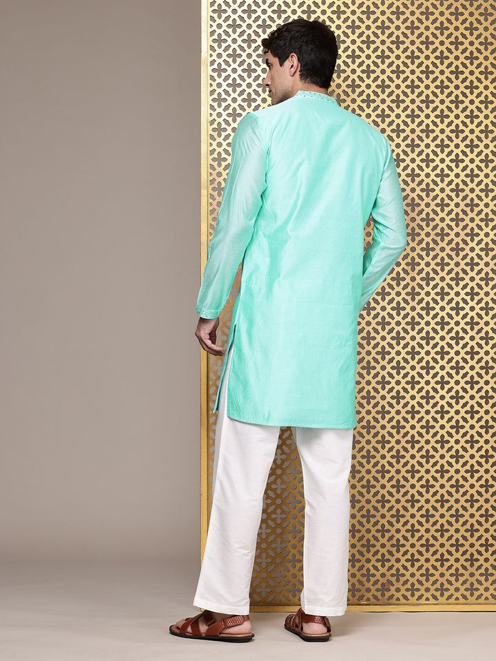 House of Pataudi Mandarin Collar Floral Embroidered Jashn Kurta