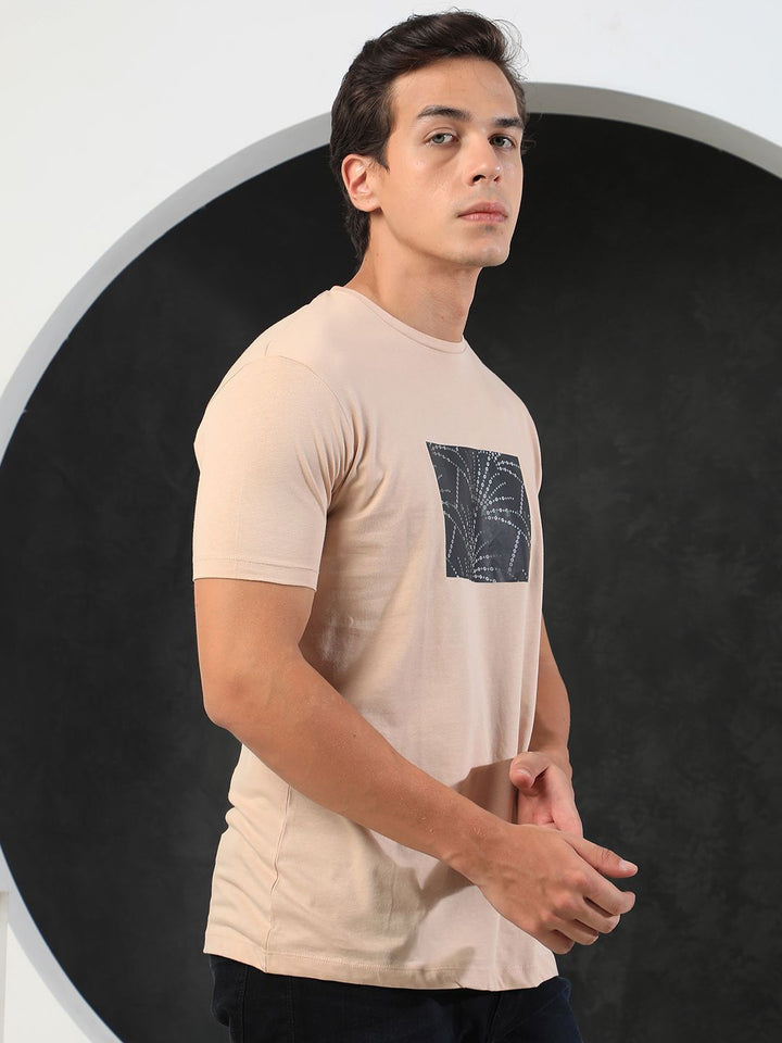 RARE RABBIT Men Glams Graphic Printed Pure Cotton Slim Fit T-Shirt