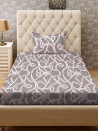 KLOTTHE Grey & White Printed Fitted 300TC Single Bedsheet & Pillow Covers
