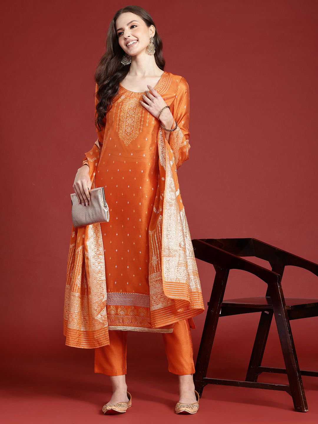Anouk Ethnic Motifs Print Gotta Patti Kurta Set