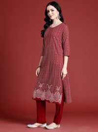 Anouk Bandhani Printed Regular Thread Work Kurta With Trousers & Dupatta