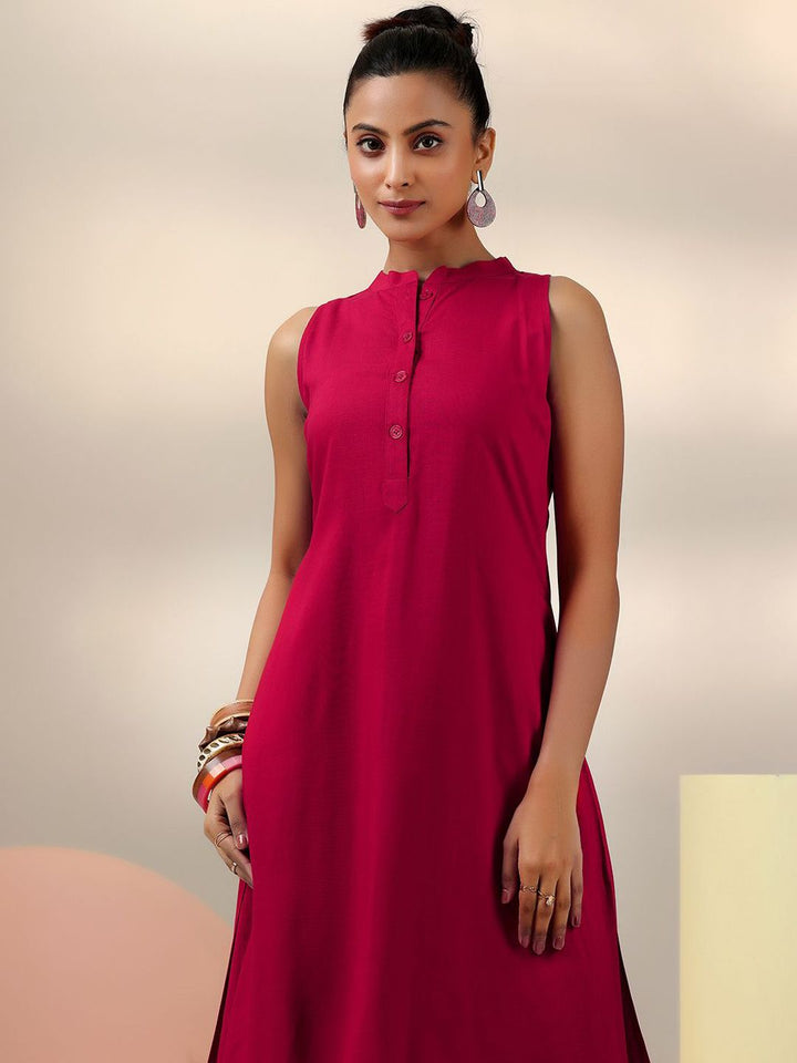 Libas Red Mandarin Collar Tunic & Trousers