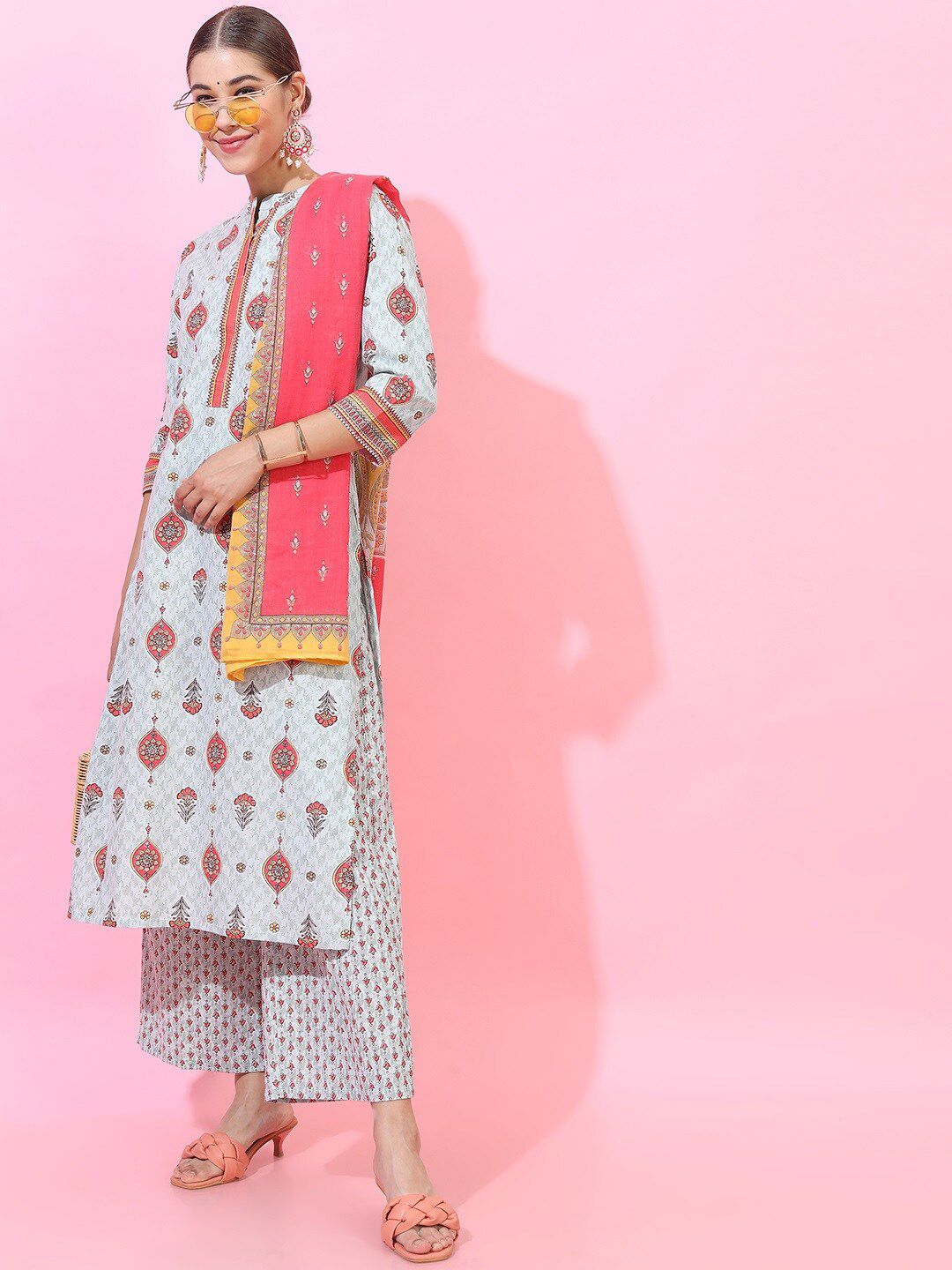 Vishudh Women Woven Design Pure Cotton Kurta with Palazzo and Dupatta