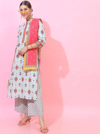 Vishudh Women Woven Design Pure Cotton Kurta with Palazzo and Dupatta