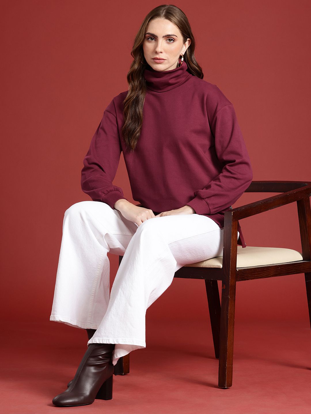 all about you Long Sleeves Pure Cotton Turtle Neck Sweatshirt