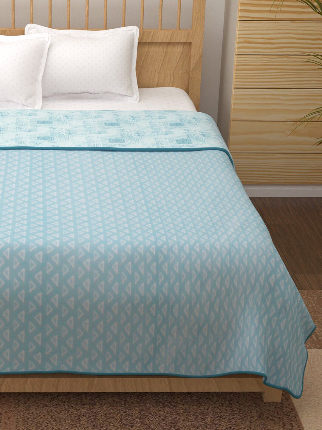 Story@home White & Blue Printed AC Room 150 GSM Reversible Cotton Double Bed Dohar