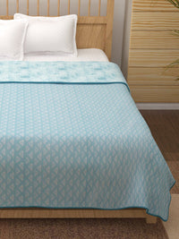 Story@home White & Blue Printed AC Room 150 GSM Reversible Cotton Double Bed Dohar
