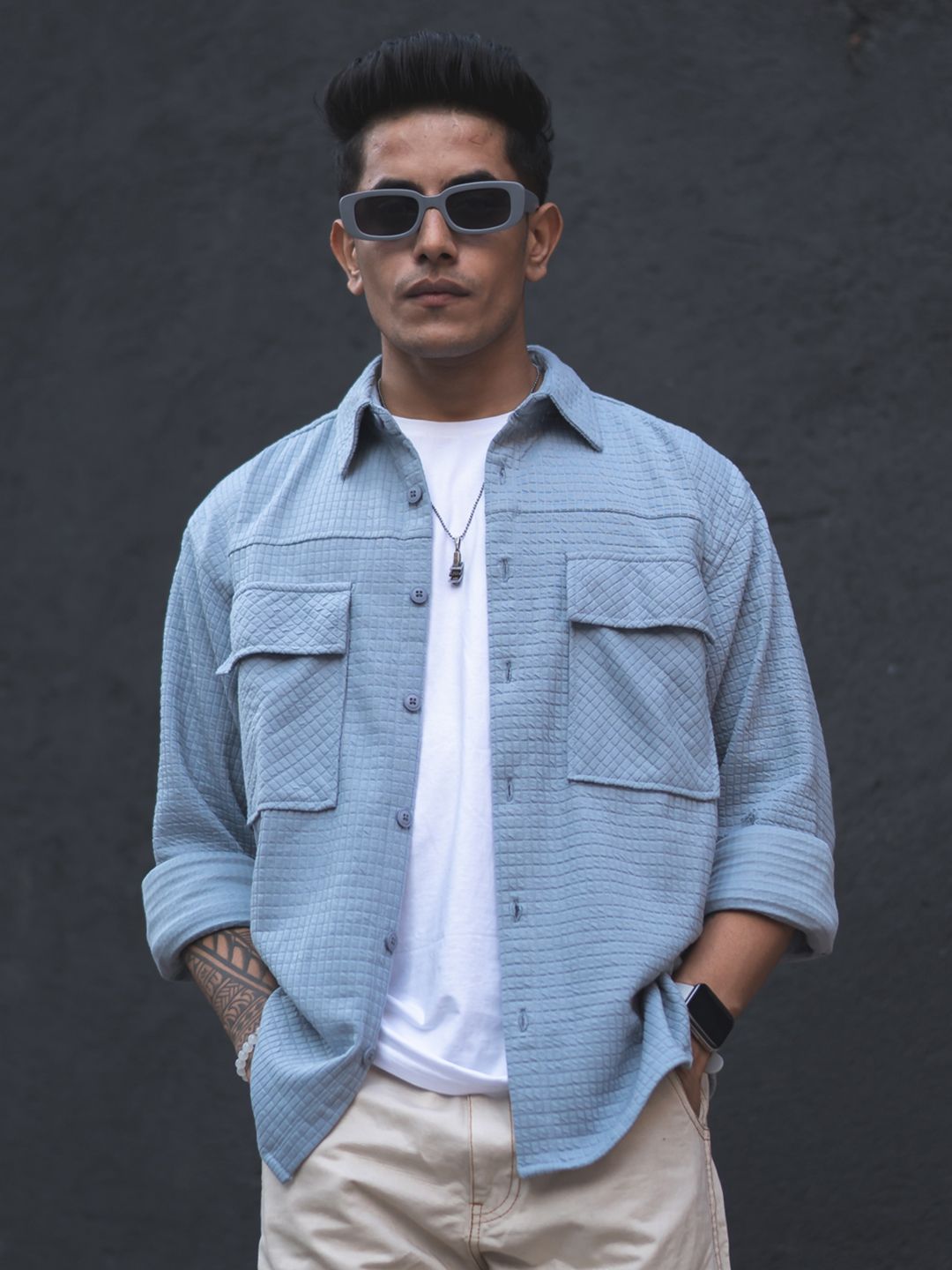 Powerlook India Slim Self Designed Spread Collar Casual Oversized Shirt