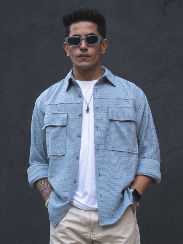 Powerlook India Slim Self Designed Spread Collar Casual Oversized Shirt