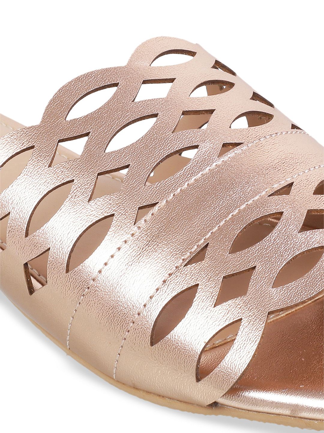 Mochi Women Rose Gold Solid Open Toe Flats