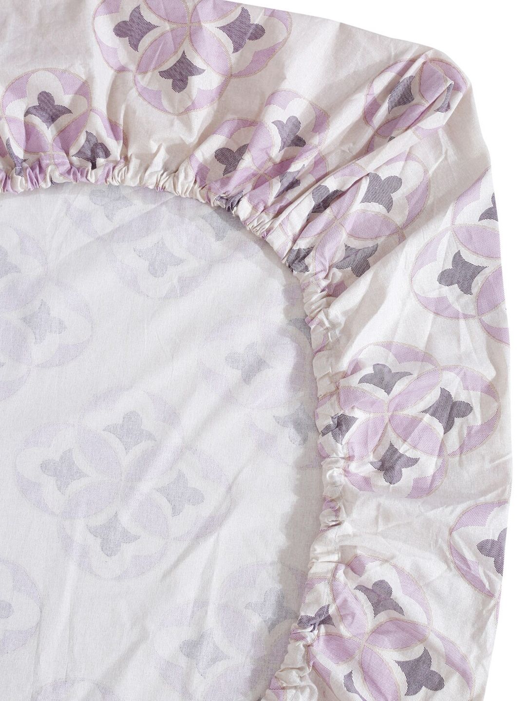 KLOTTHE White Floral Pure Cotton 400 TC Fitted King Superfine Bedsheet with 2 Pillow Covers-98 x 89 inches
