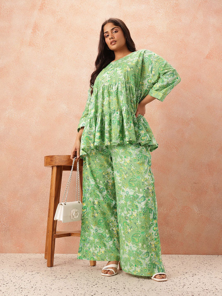 all about you Plus Size Paisley Printed Pure Cotton Tiered Empire Top with Palazzos