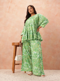 all about you Plus Size Paisley Printed Pure Cotton Tiered Empire Top with Palazzos