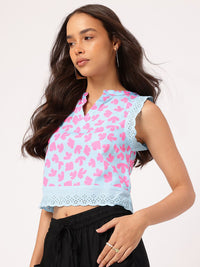 DressBerry Pastel Punk Lace Inserted Printed Sleeveless Crop Top