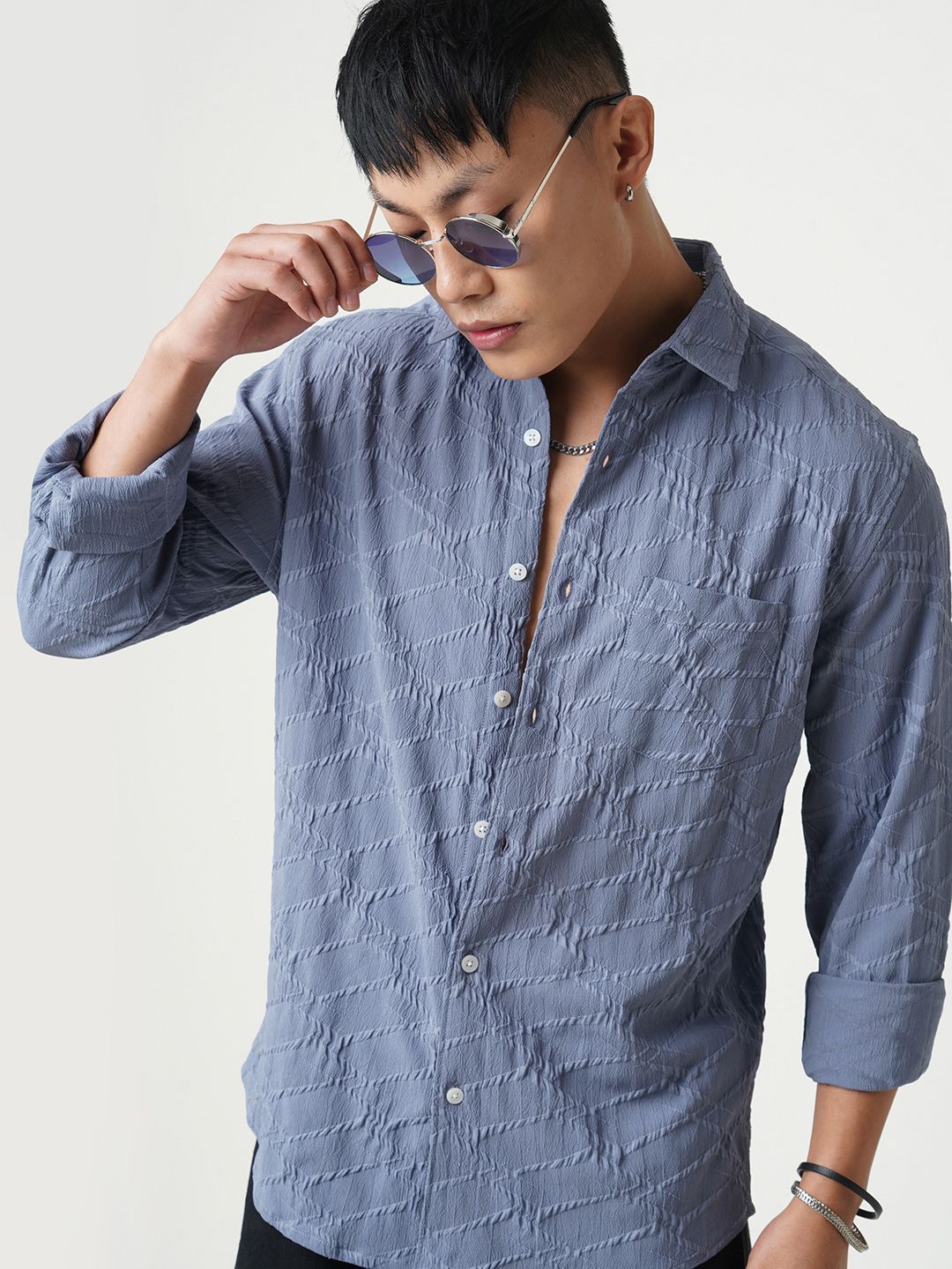 VASTRADO Men Classic Fit Spread Collar Textured Casual Shirt