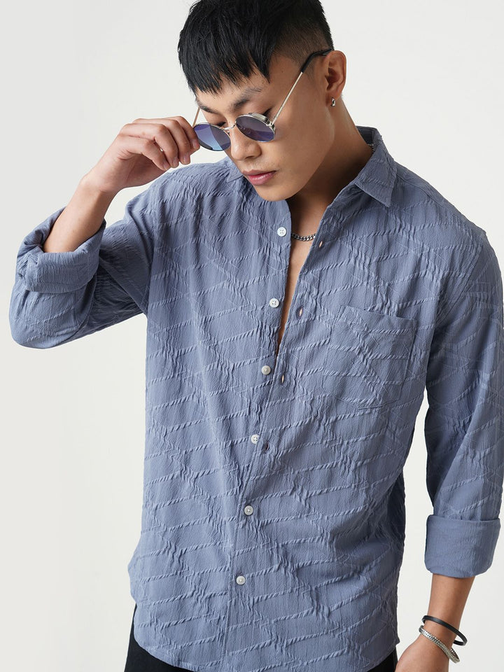 VASTRADO Men Classic Fit Spread Collar Textured Casual Shirt