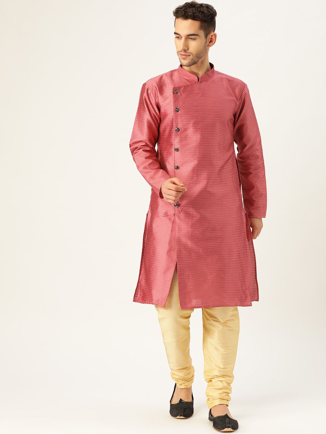 SOJANYA Men Pink Woven Design Straight Kurta