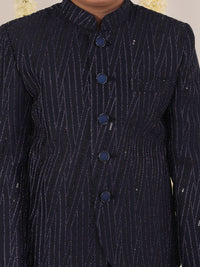 VASTRAMAY Boys Self-Design Mandarin Collar Slim-Fit Single-Breasted Bandhgala Blazer