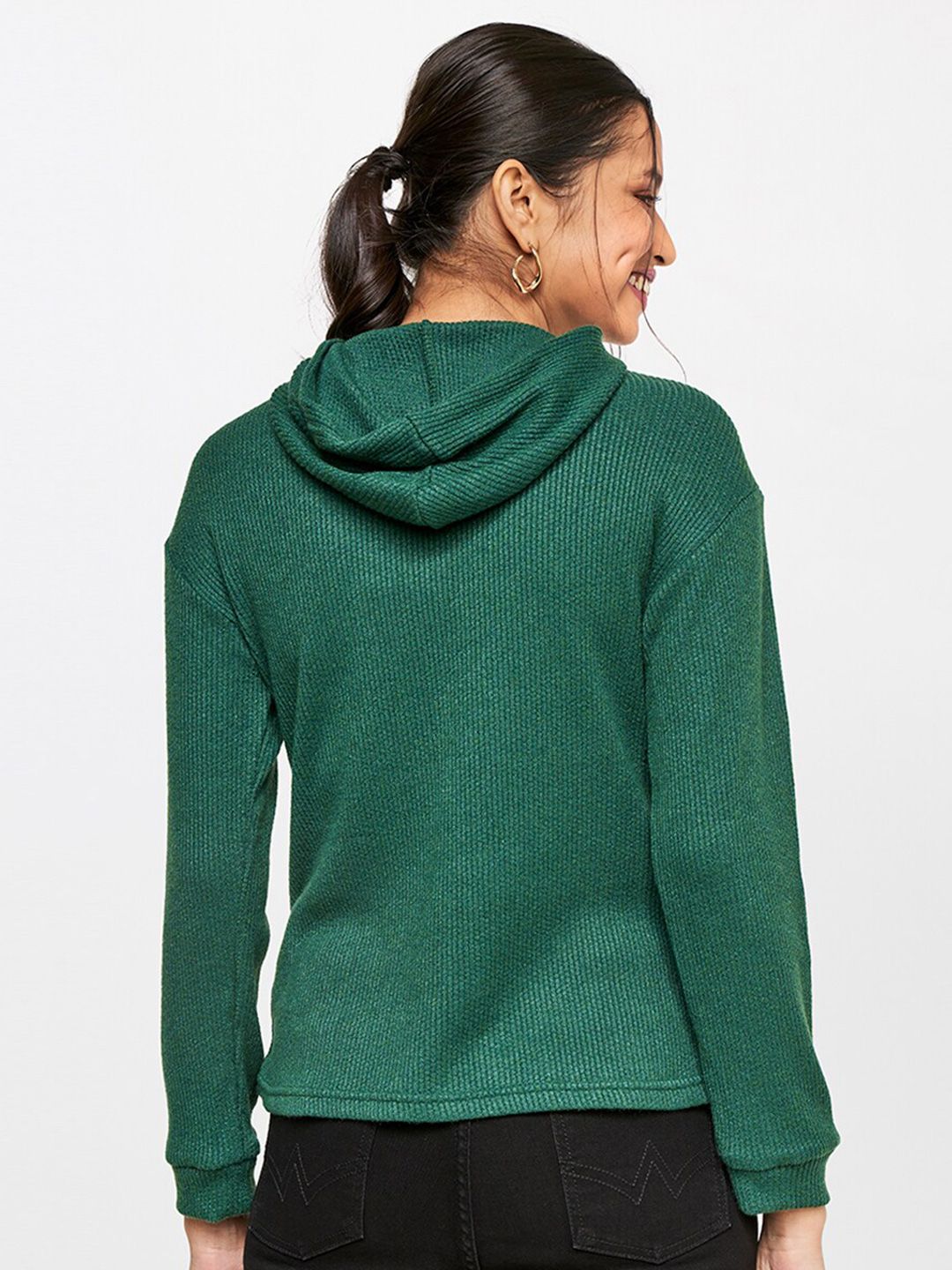 AND Women Green Solid Hooded Top