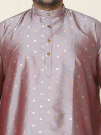 SOJANYA PLUS Lelaki Plus Size Taupe & Golden Geometric Jacquard Kurta