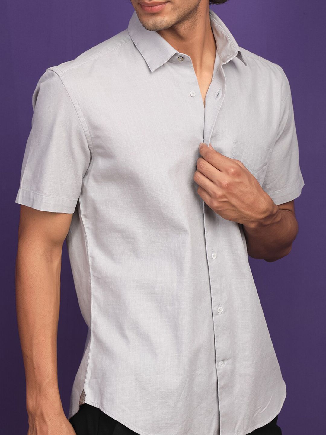 RARE RABBIT Men Darwin Slim Fit Spread Collar Cotton Shirt