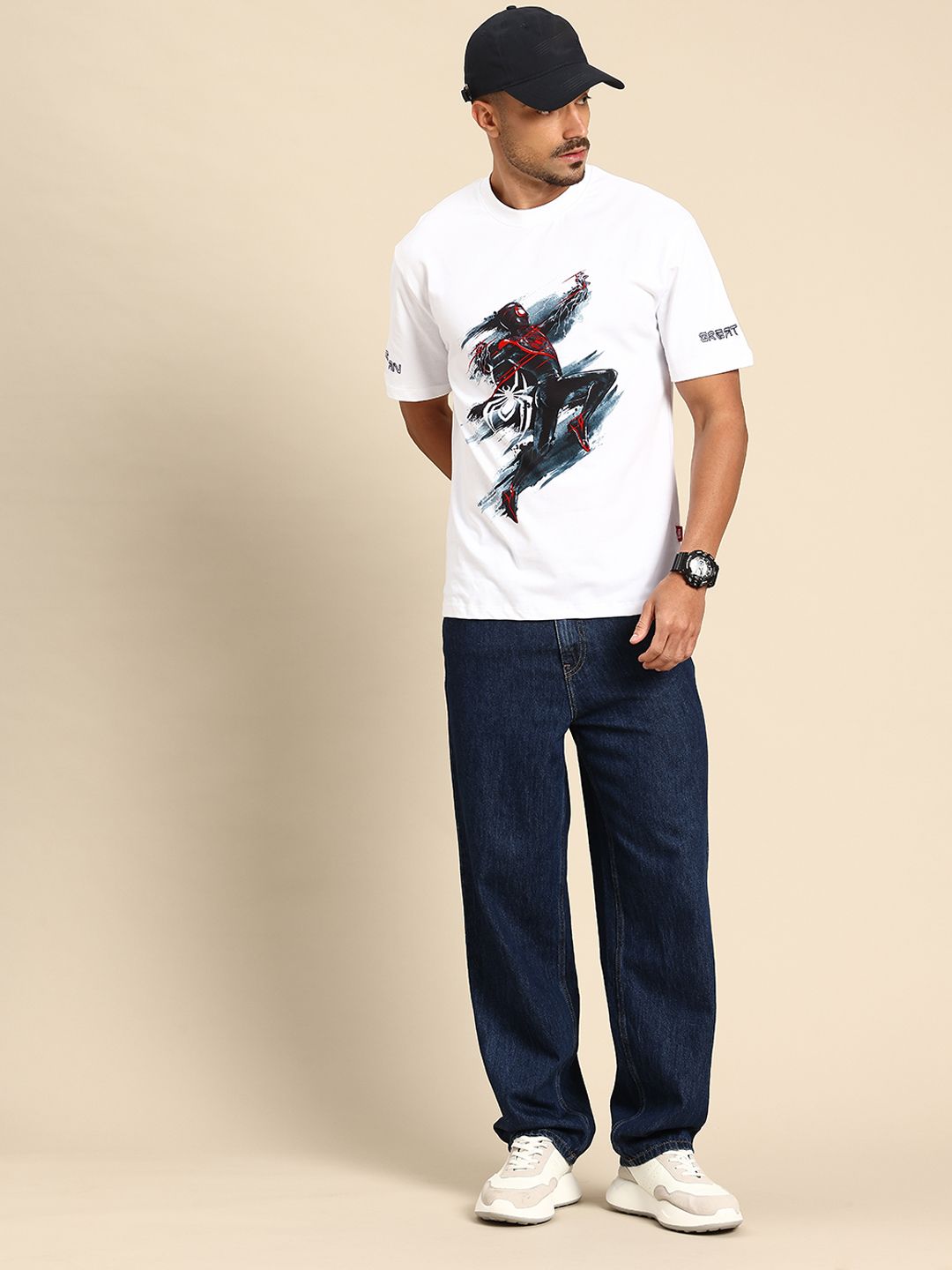 Being Human Spider-Man Printed Drop-Shoulder Sleeves Relaxed Fit Pure Cotton T-shirt