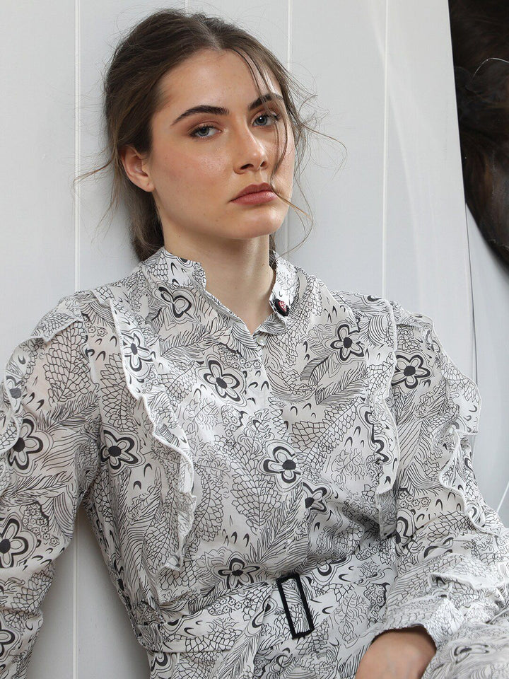 RAREISM Floral Midi Belted Shirt Dress
