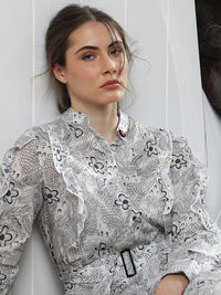 RAREISM Floral Midi Belted Shirt Dress