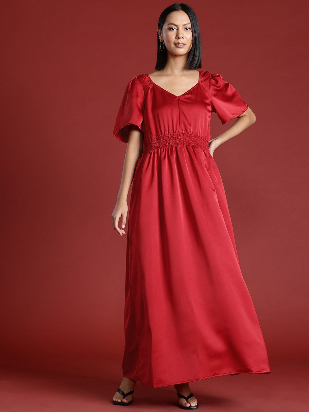 all about you Satin Finish Smocked Maxi Dress