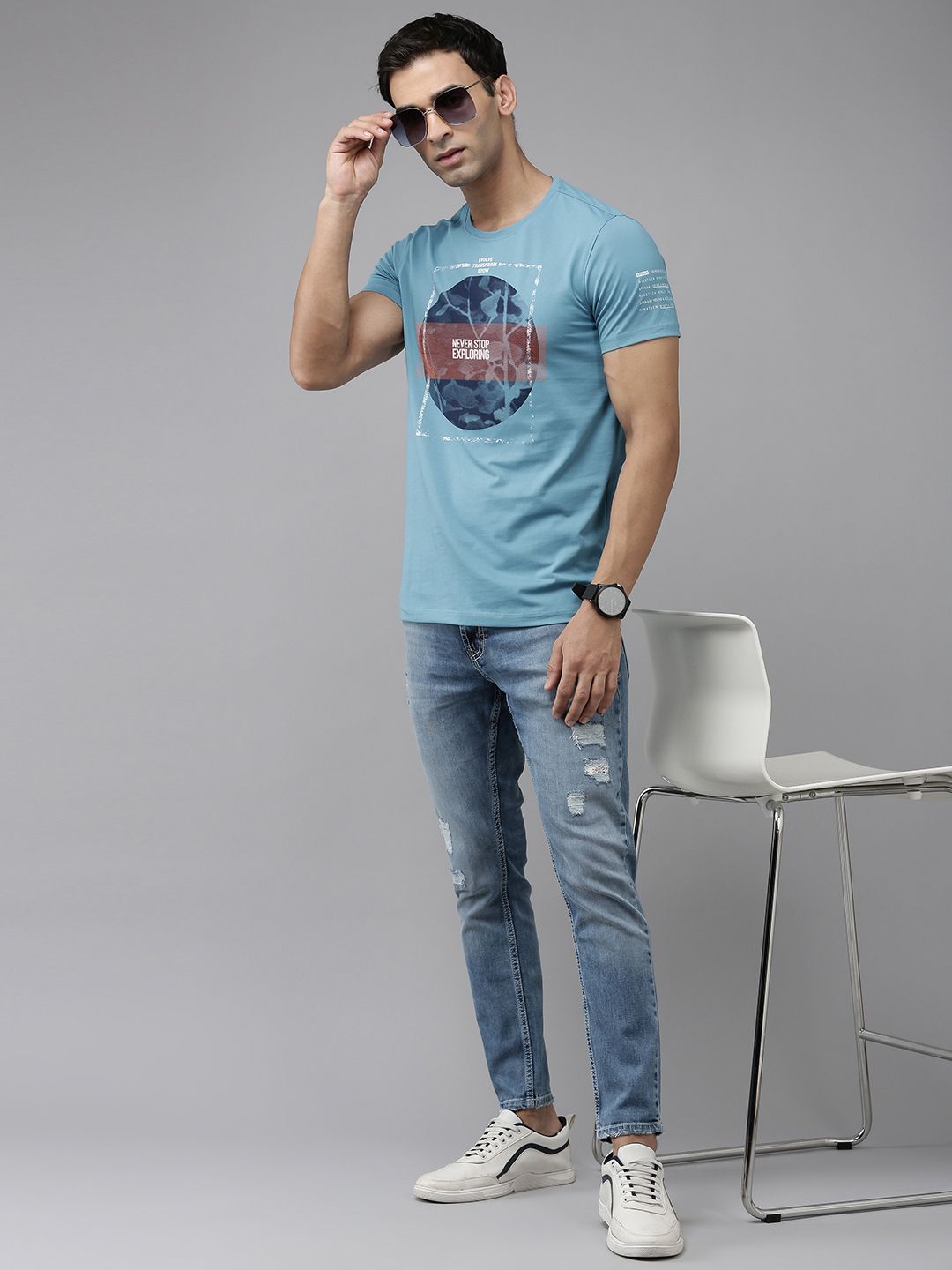 SPYKAR Printed Pure Cotton Slim Fit T-shirt