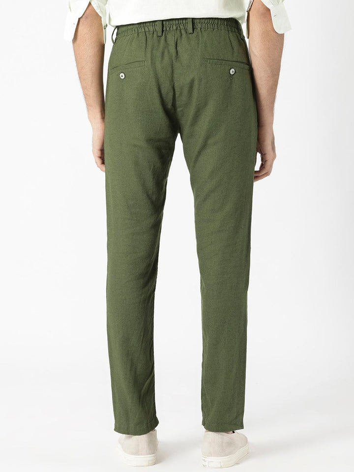 RARE RABBIT Men Linac Drawstring Slim Fit Cotton Trouser
