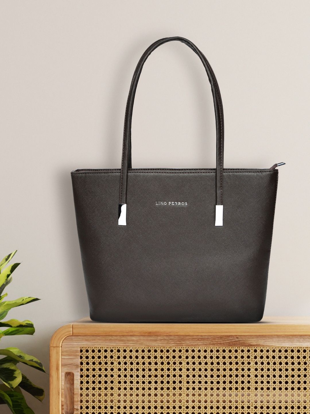 Lino Perros Coffee Brown Solid Laptop Bag