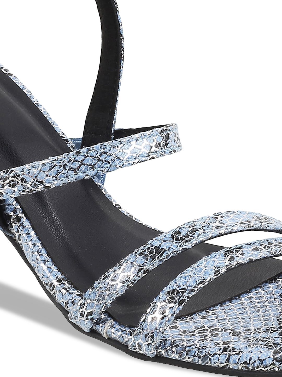Metro Printed Open Toe Block Heels With Backstrap