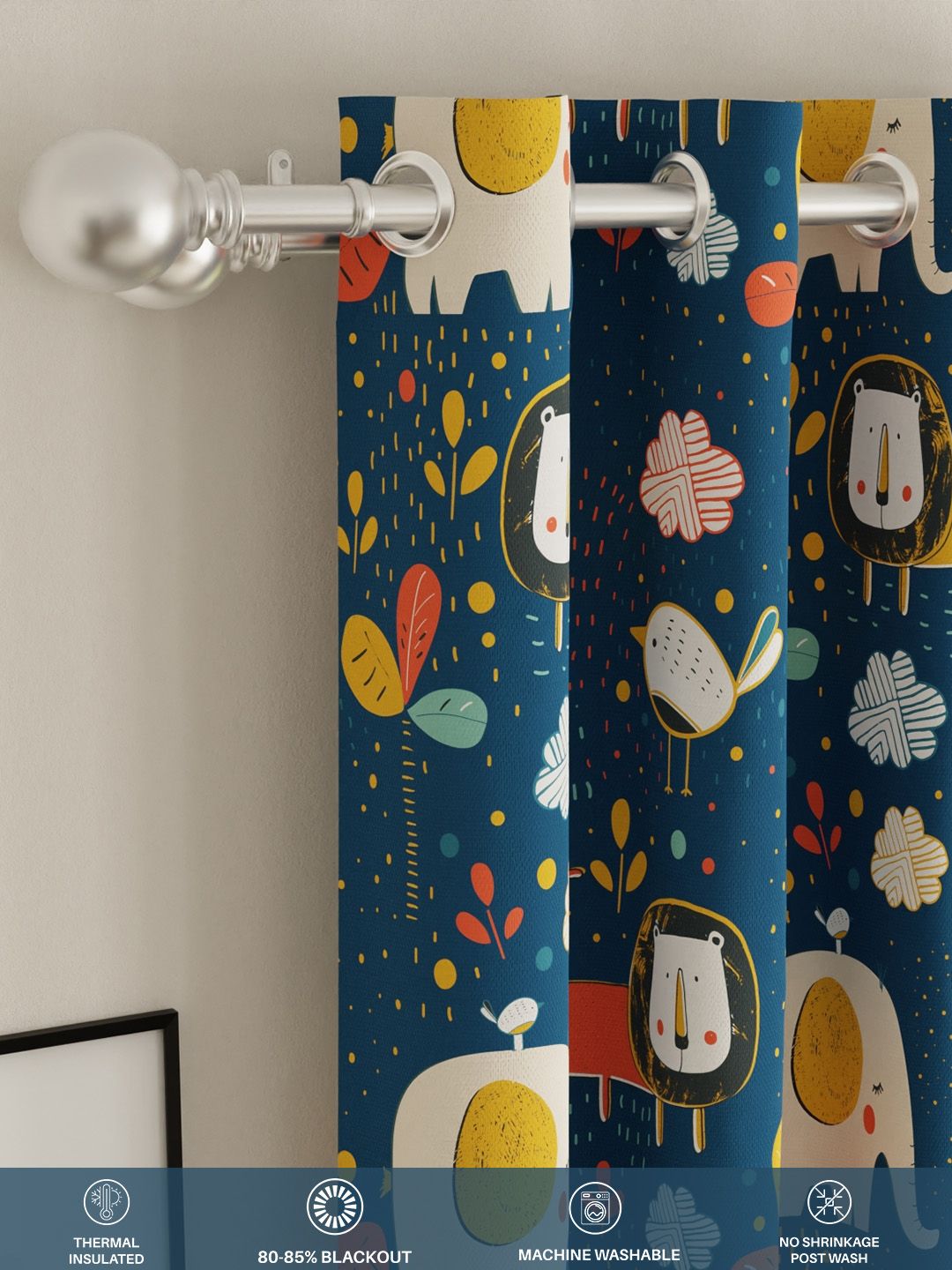 URBAN SPACE Blue & White Quirky Room Darkening Window Curtain