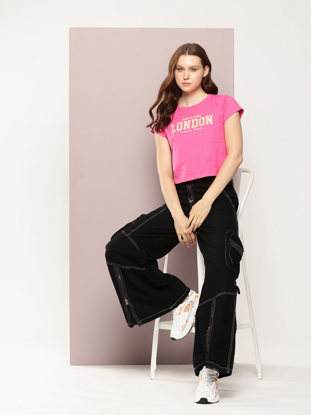 DILLINGER Typography Printed Crop Pure Cotton T-shirt